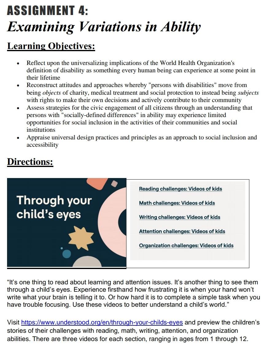 Solved ASSIGNMENT 4: Examining Variations in Ability