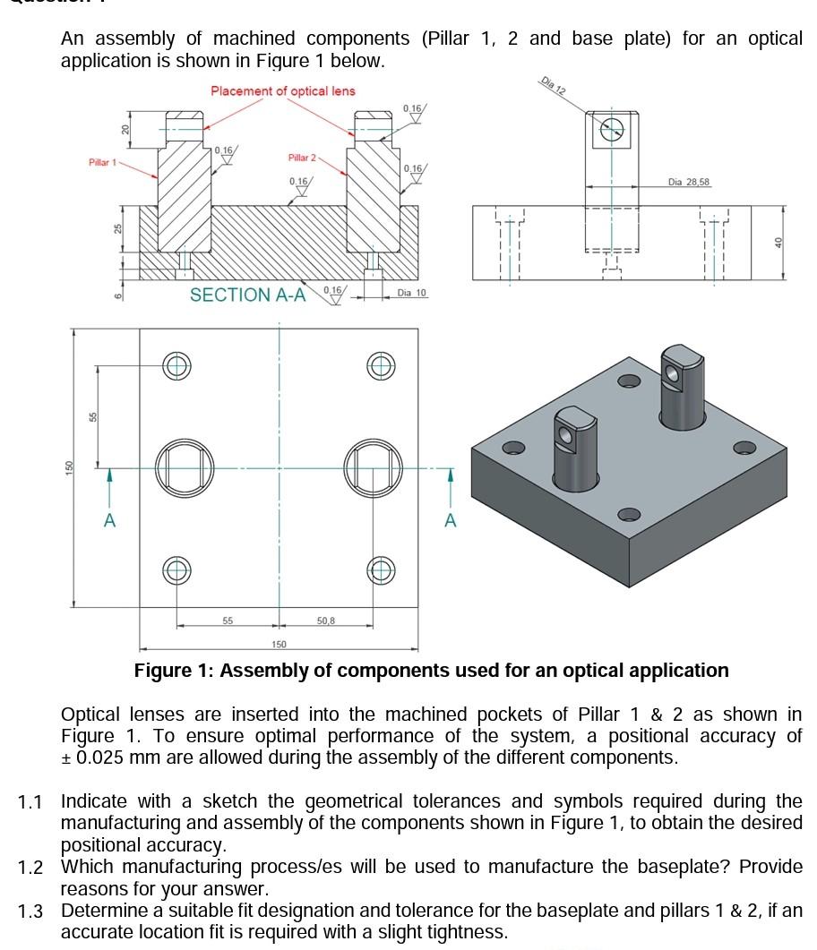 Solved An assembly of machined components (Pillar 1, 2 and