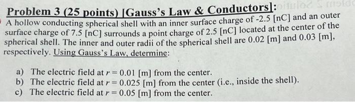 Solved Problem 3 (25 Points) [Gauss's Law & | Chegg.com