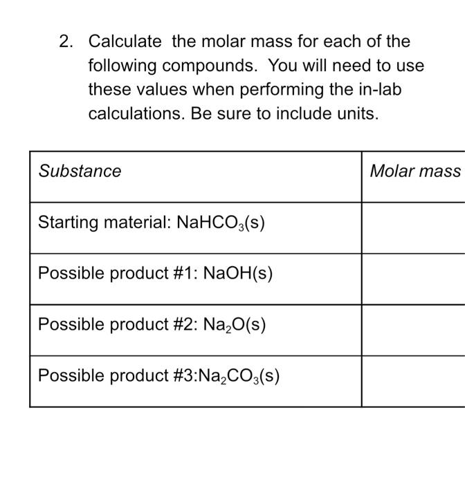 Solved 2. Calculate the molar mass for each of the following | Chegg.com