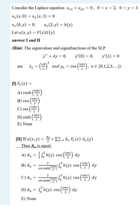 Solved Consider The Laplace Equation Uxx Uyy 0 0