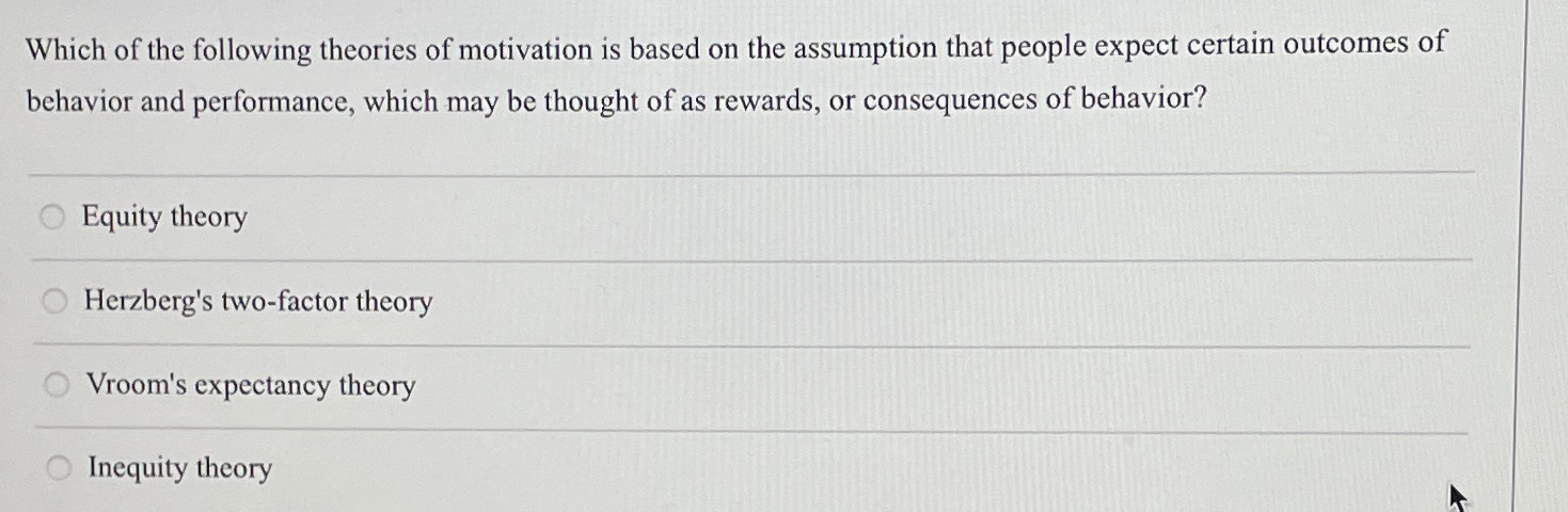 Solved Which of the following theories of motivation is | Chegg.com