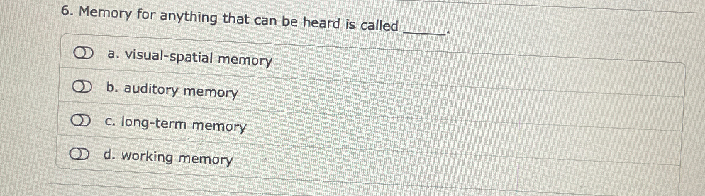 Solved Memory for anything that can be heard is calleda. | Chegg.com