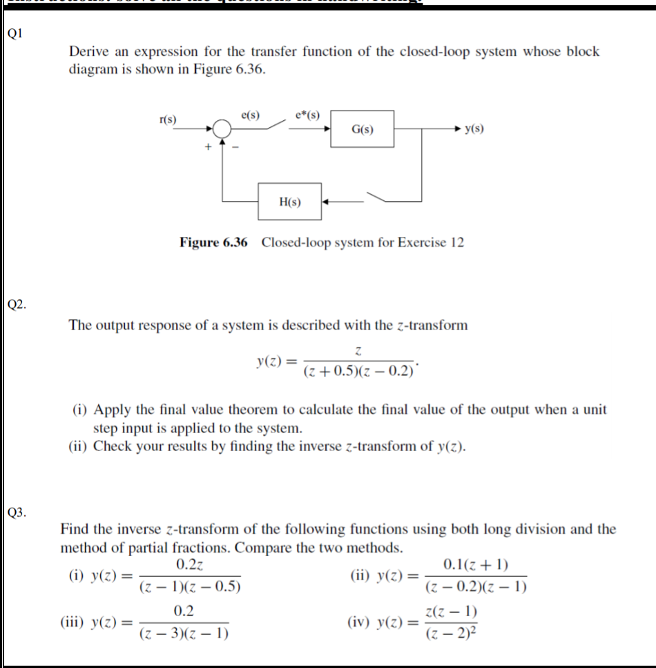 Solved Q1 Derive an expression for the transfer function of | Chegg.com