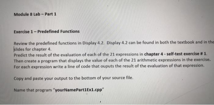Solved Module 8 Lab - Part 1 Exercise 1 - Predefined | Chegg.com