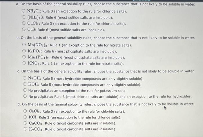 Solved A On The Basis Of The General Solubility Rules 7981