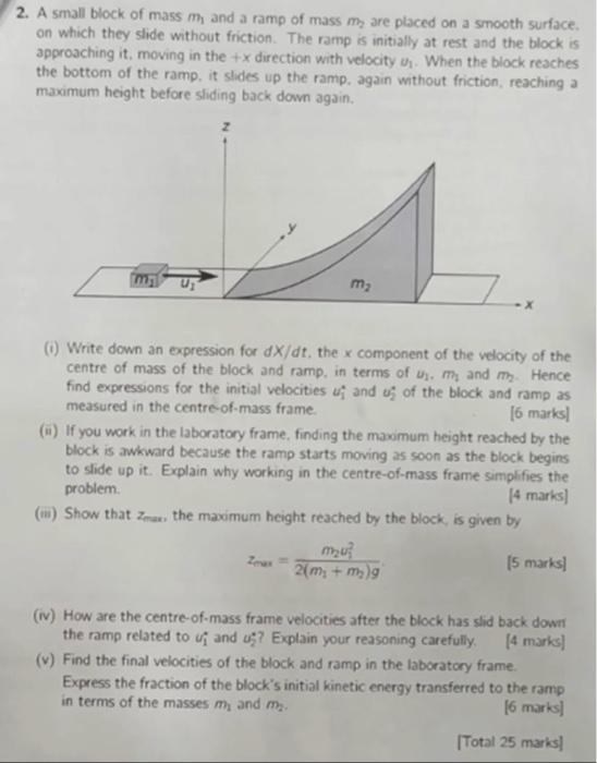 Solved 2. A small block of mass m1 and a ramp of mass m2 are | Chegg.com