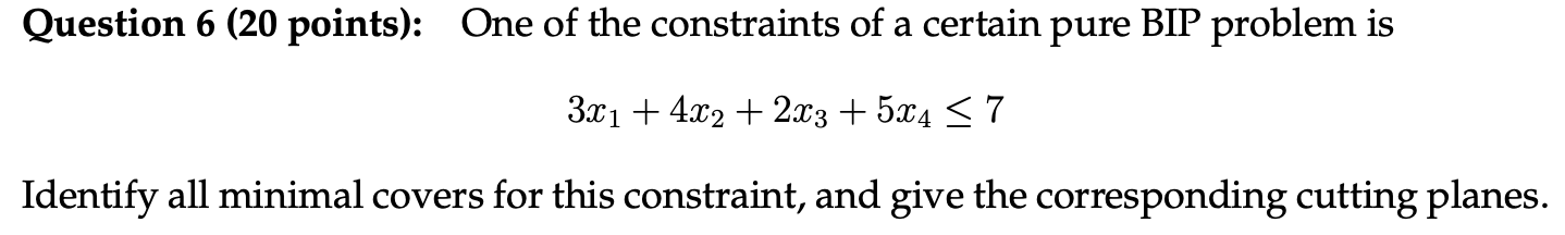 Solved Question 6 ( 20 ﻿points): One of the constraints of a | Chegg.com