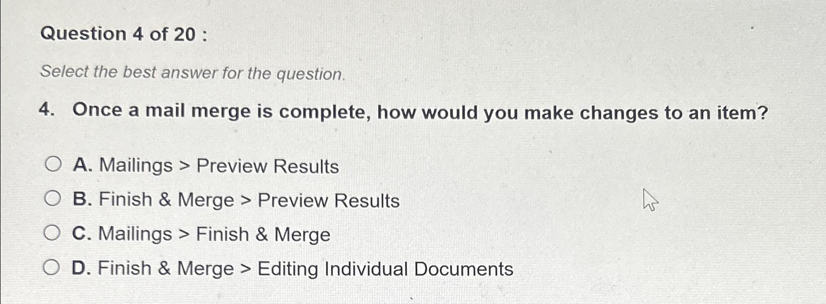 Solved Question 4 ﻿of 20 ﻿:Select the best answer for the | Chegg.com