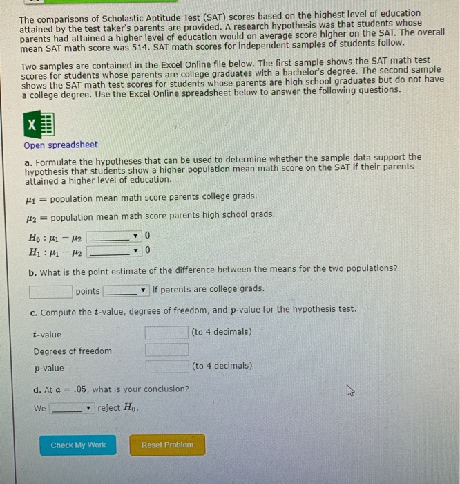 Solved • Example: Scholastic Aptitude Test (SAT) mathematics