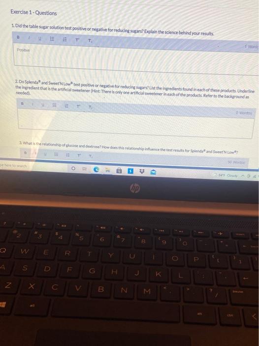 Solved Exercise 1 - Questions 1. Did the table sugar | Chegg.com