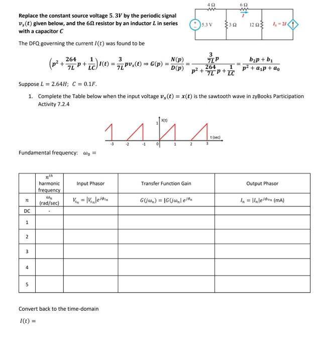 Replace the constant source voltage 5.3 V by the | Chegg.com