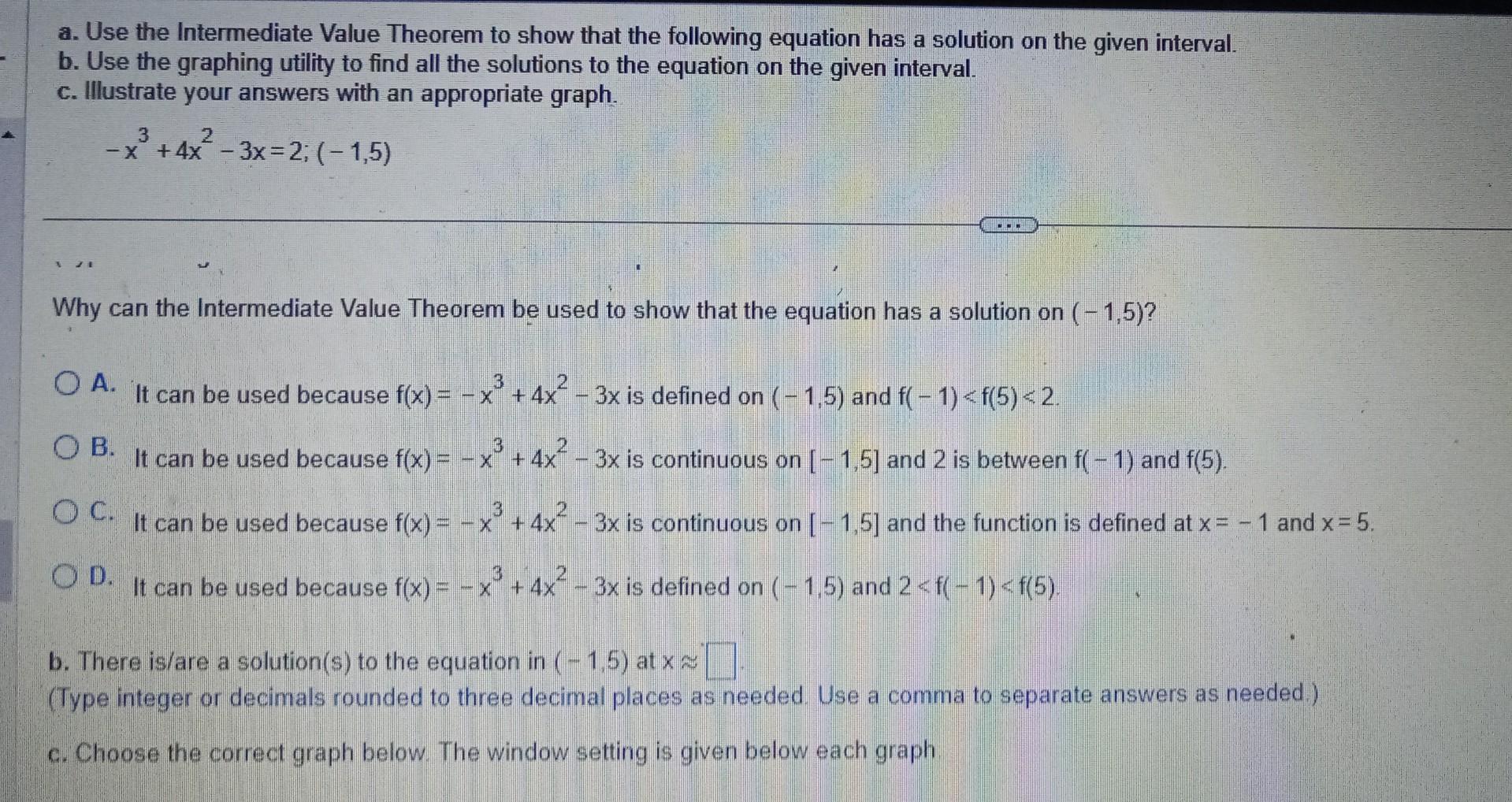 Solved a. Use the Intermediate Value Theorem to show that | Chegg.com