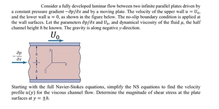 Solved Consider a fully developed laminar flow between two | Chegg.com