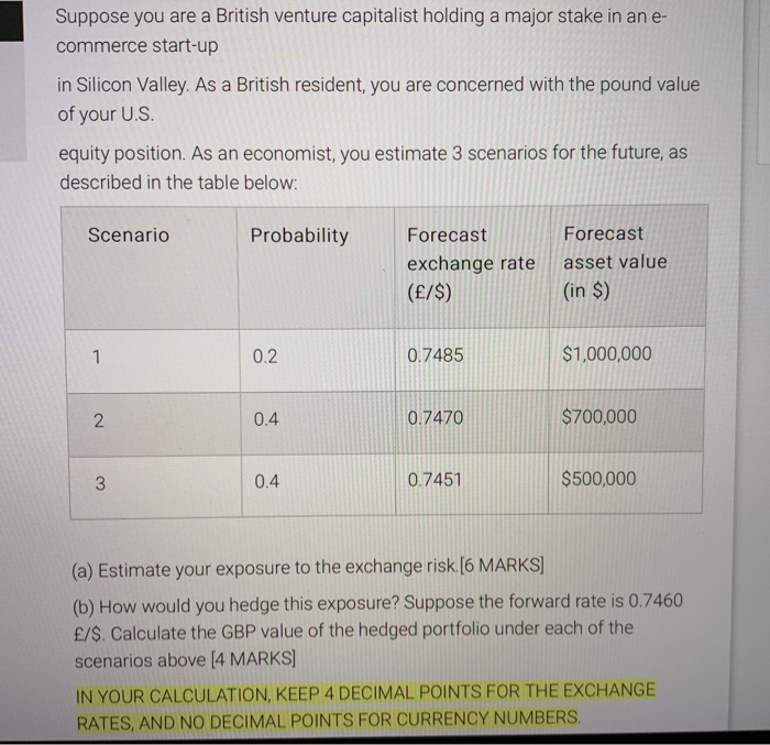 Solved Suppose You Are A British Venture Capitalist Holding | Chegg.com