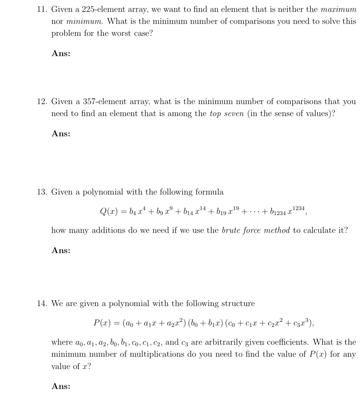 Solved Given a 225-element array, we want to find an element | Chegg.com