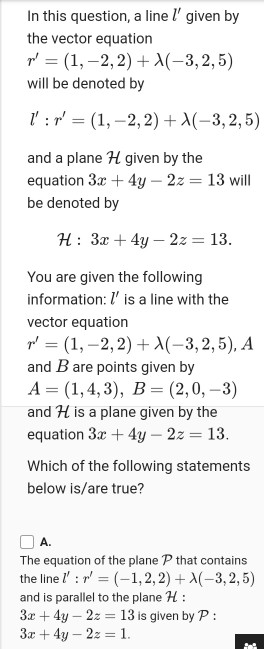 Solved In This Question A Line L Given By The Vector Eq Chegg Com
