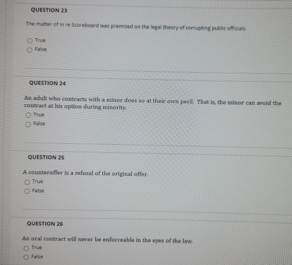 QUESTION 23 The matter of in re Scoreboard was | Chegg.com