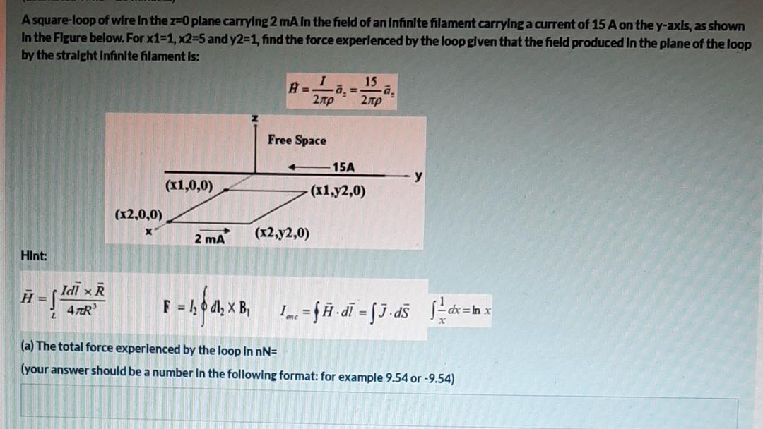 Solved A square-loop of wire In the z=0 plane carrying 2 mA | Chegg.com