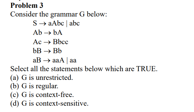 Grammer Problem/question Solved Problem 3Consider the grammar G | Chegg.com