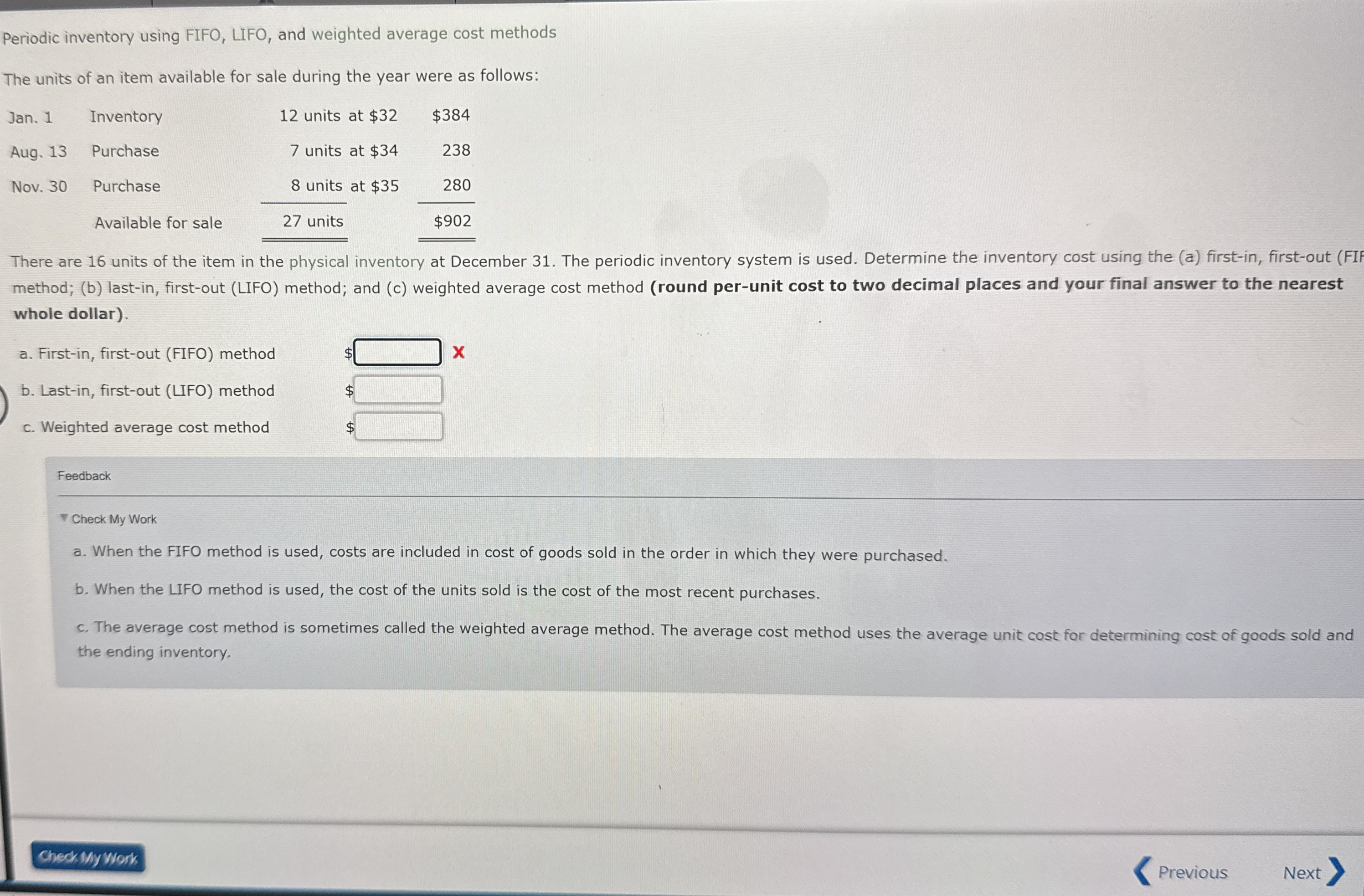 Solved Periodic inventory using FIFO, LIFO, and weighted | Chegg.com