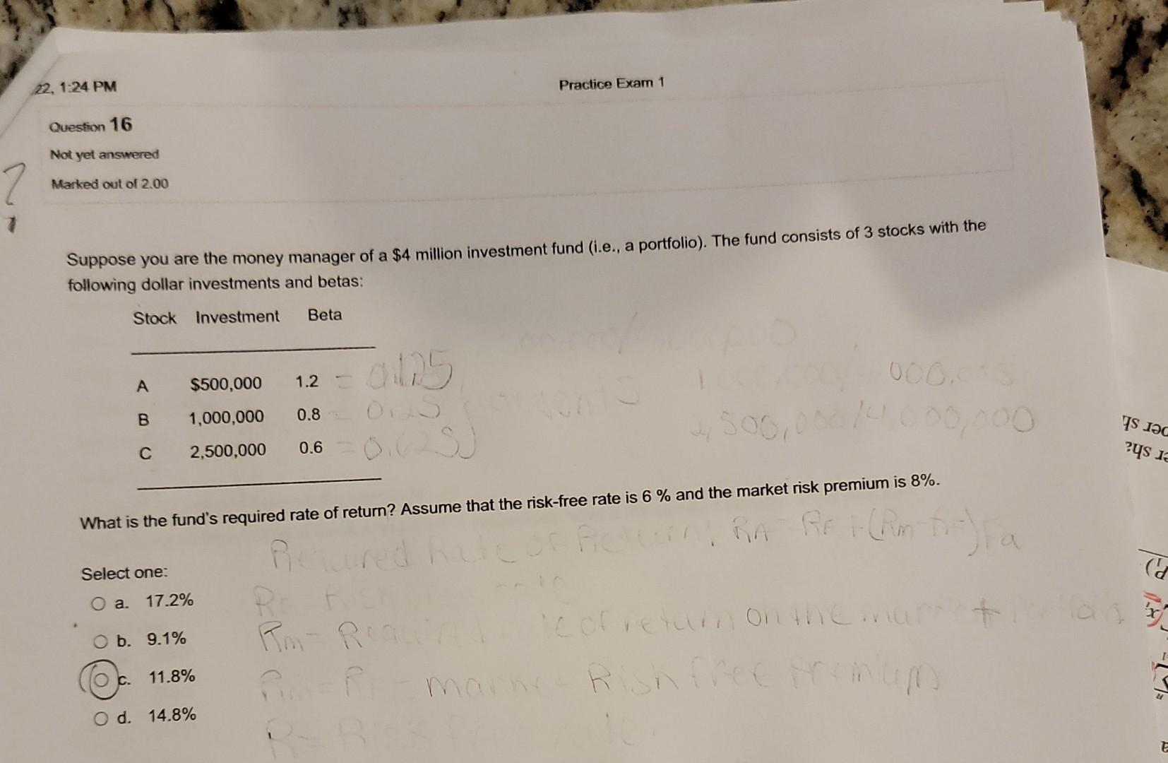 Solved 22, 1:24 PM Practice Exam 1 Question 16 Not yet | Chegg.com