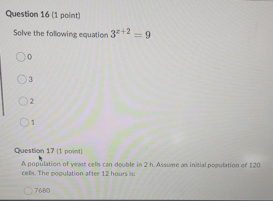 Solved Question 16 (1 point) Solve the following equation | Chegg.com