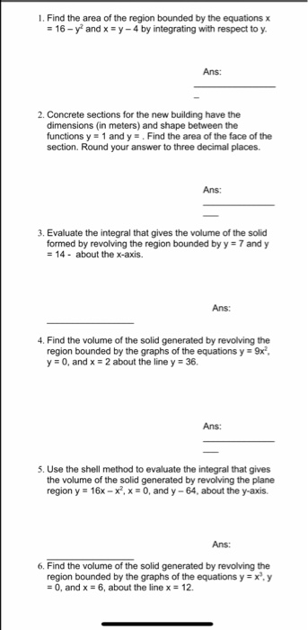 Solved 1. Find the area of the region bounded by the | Chegg.com