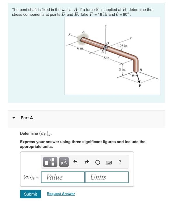 Solved The bent shaft is fixed in the wall at A. If a force | Chegg.com