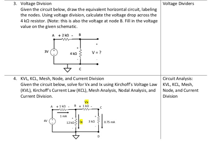 Solved Voltage Dividers 3. Voltage Division Given the | Chegg.com