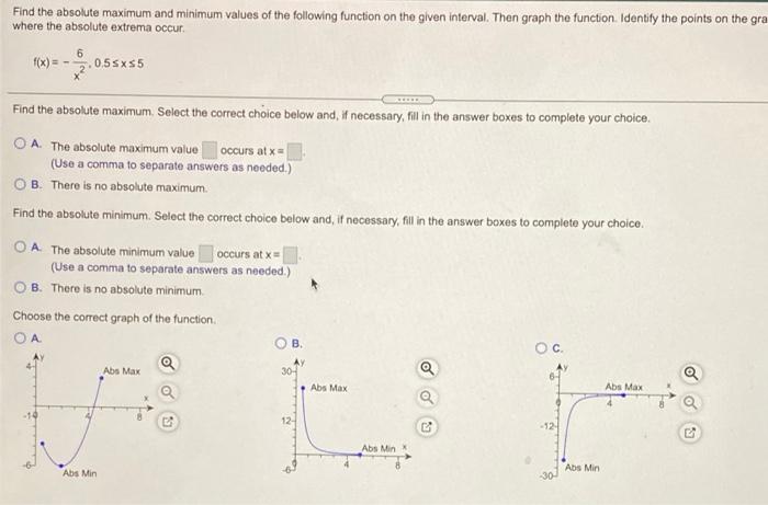 Solved Find the absolute maximum and minimum values of the | Chegg.com