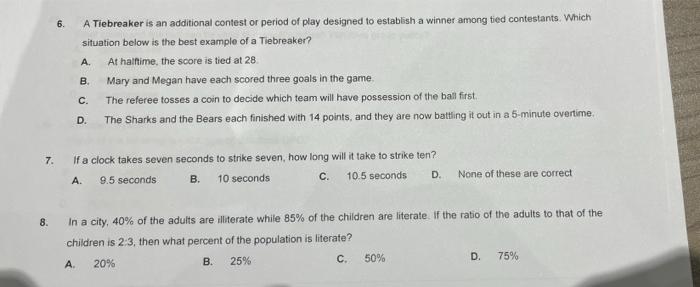 Tie Breakers, tie breaker questions 