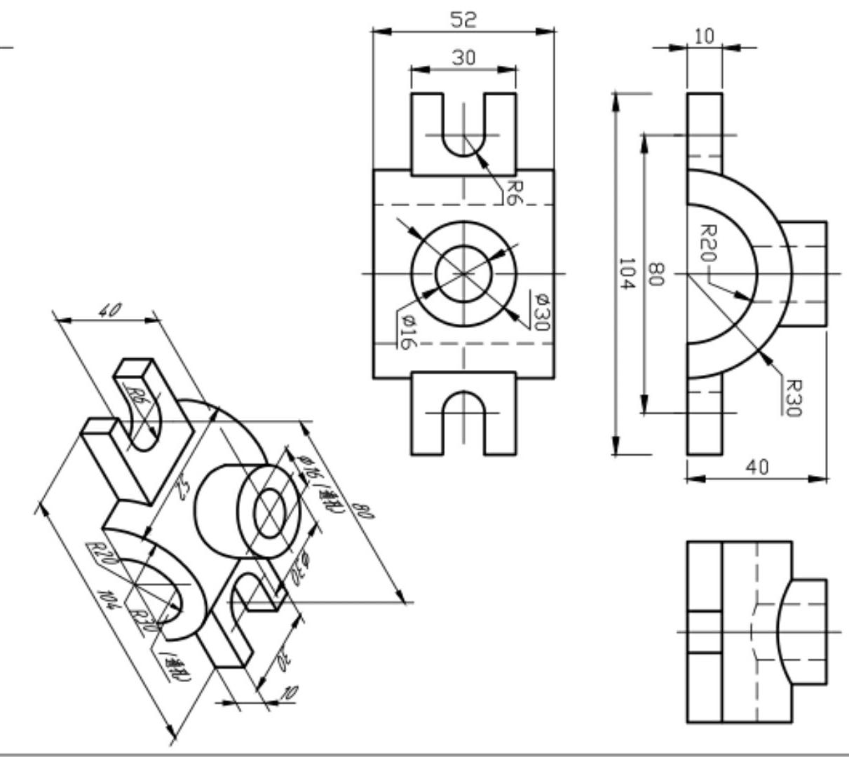 Solved 10 R6 R201 80 104 Ø30 R30 40 E 016 RS 52 80 R2D | Chegg.com