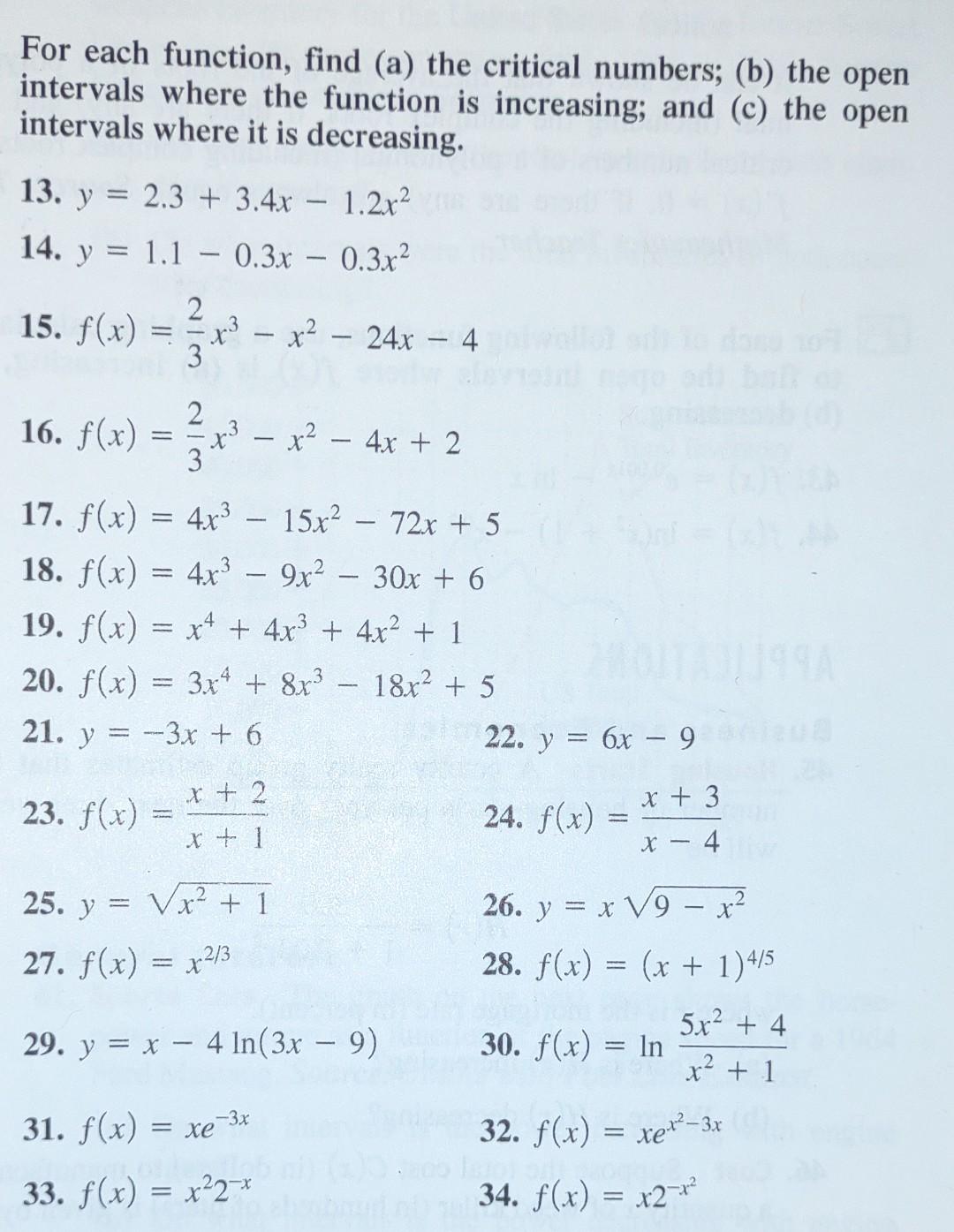 Solved For Each Function, Find (a) The Critical Numbers; (b) | Chegg.com