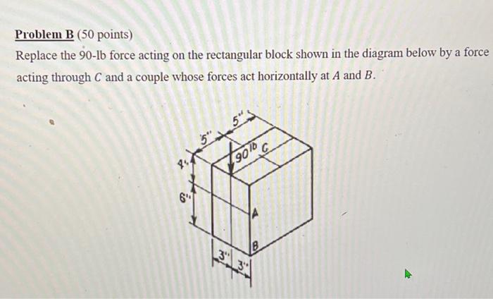 Replace the 90−lb force acting on the rectangular | Chegg.com