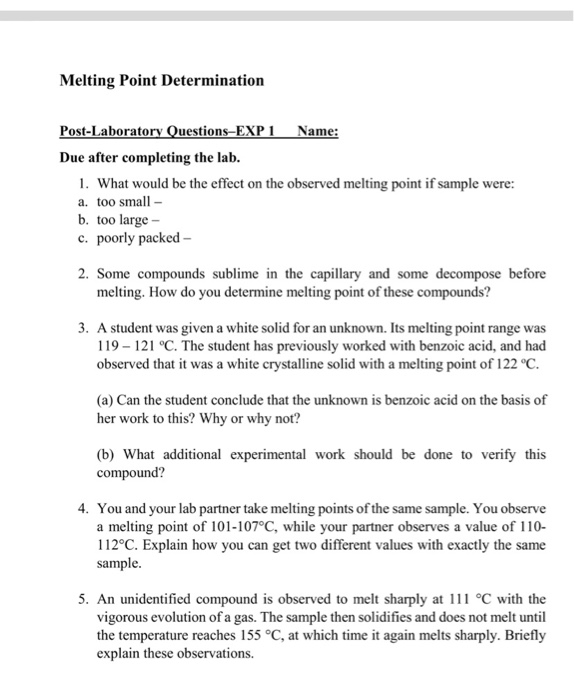 Solved Melting Point Determination PostLaboratory
