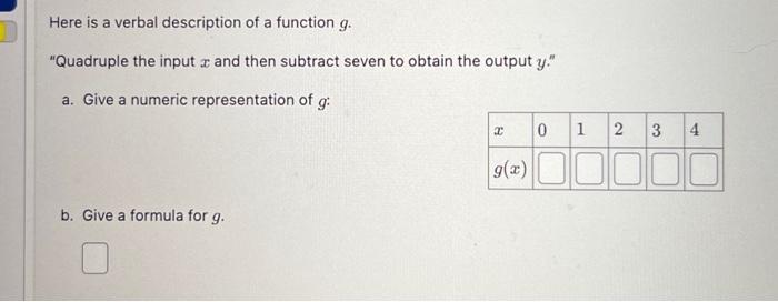 Solved Here is a verbal description of a function g. | Chegg.com