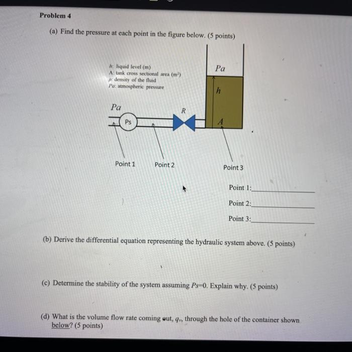 Solved Problem 4 (a) Find the pressure at each point in the | Chegg.com