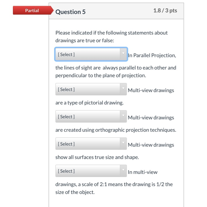 Solved Partial Question 5 1.8/3 pts Please indicated if the | Chegg.com