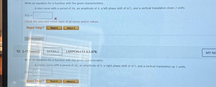 Solved Write an equation for a function with the given | Chegg.com