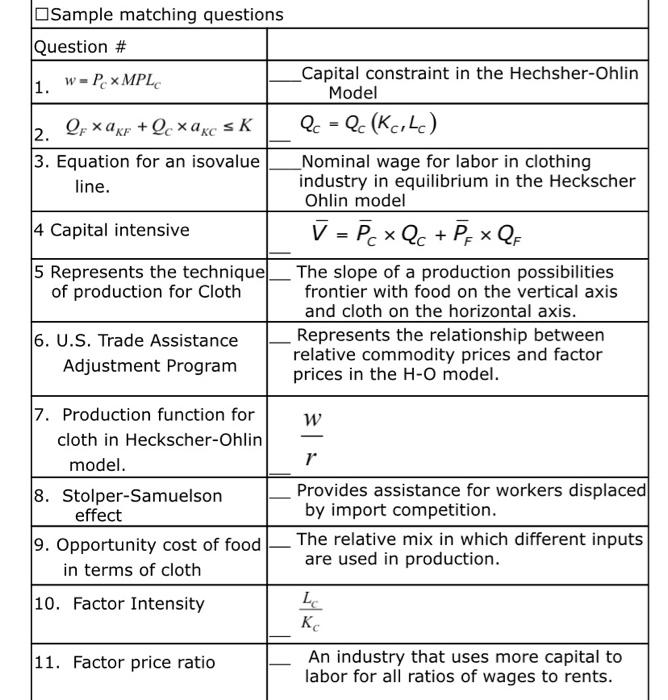 Solved Match The Answer | Chegg.com