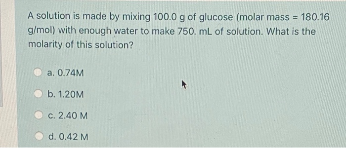 Solved A solution is made by mixing 100.0 g of glucose | Chegg.com