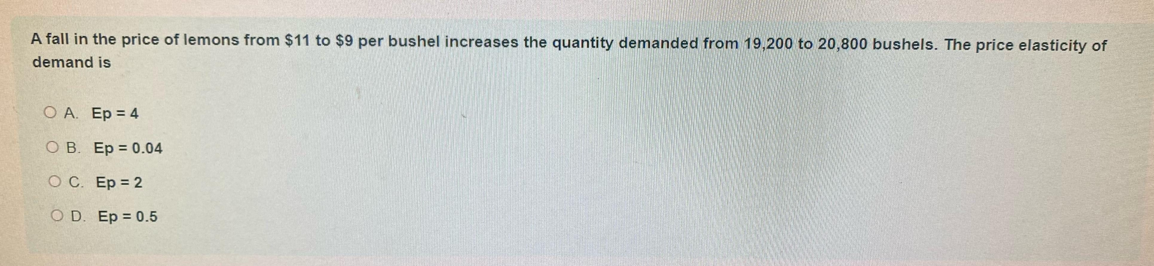 Solved A fall in the price of lemons from $11 ﻿to $9 ﻿per | Chegg.com