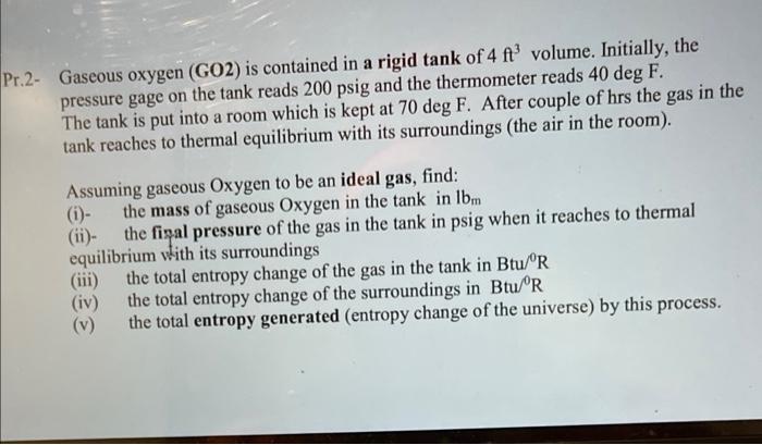 Solved 2- Gaseous oxygen (GO2) is contained in a rigid tank | Chegg.com