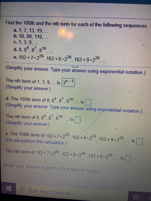 Solved Find the 100th and the nth term for each of the | Chegg.com