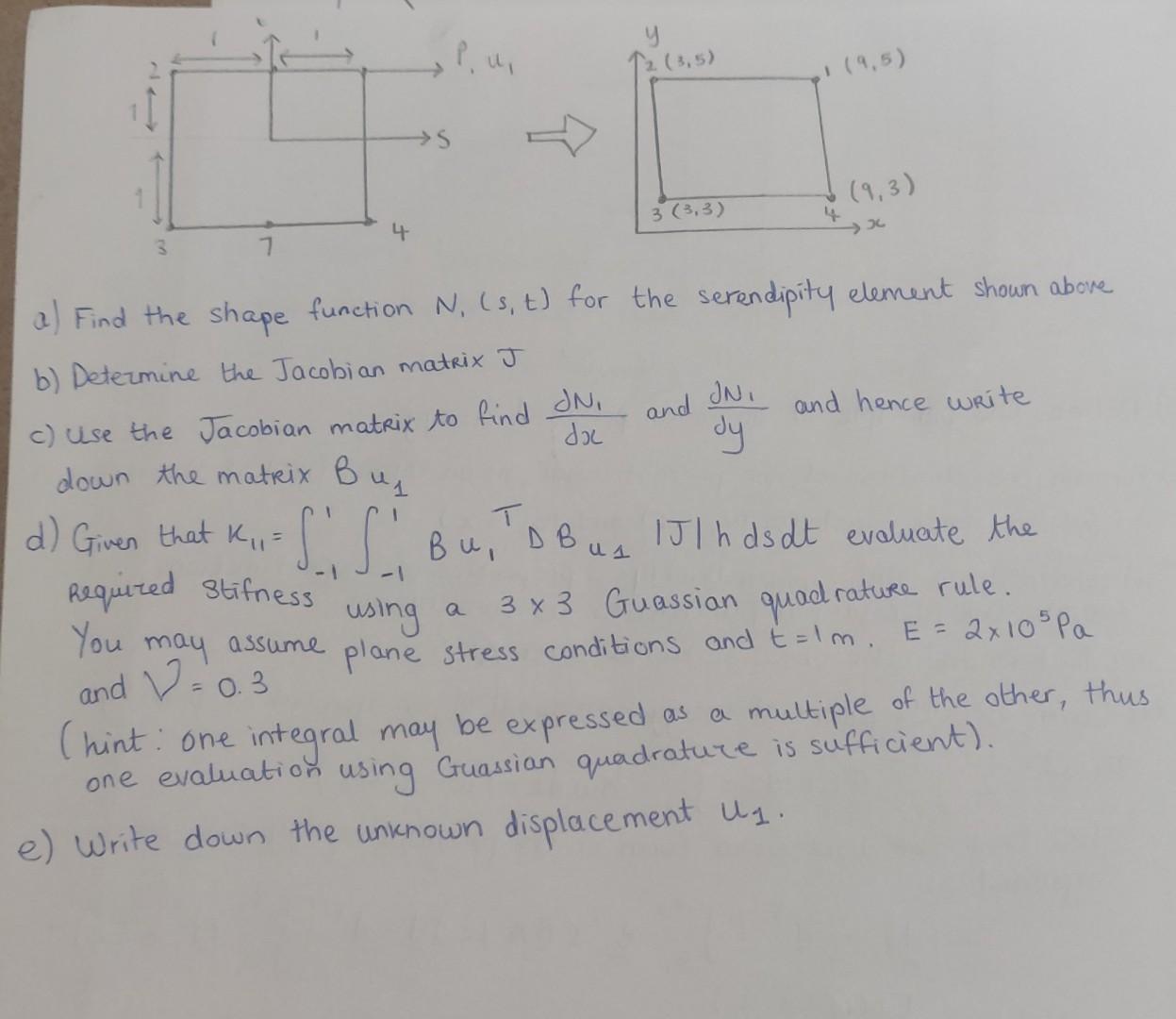 Solved a) Find the shape function N,(s,t) for the | Chegg.com