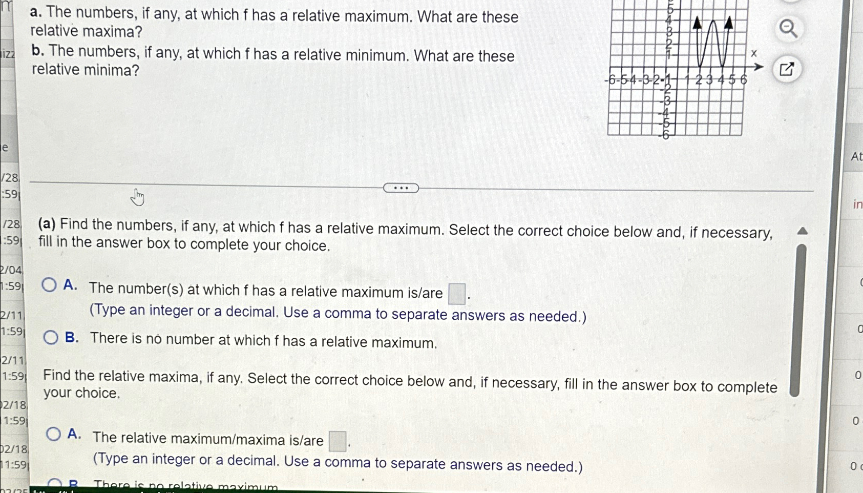 Solved a. ﻿The numbers, if any, at which f ﻿has a relative | Chegg.com