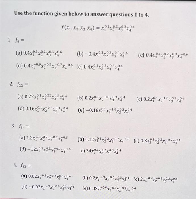 Solved Use the function given below to answer questions 1 to | Chegg.com
