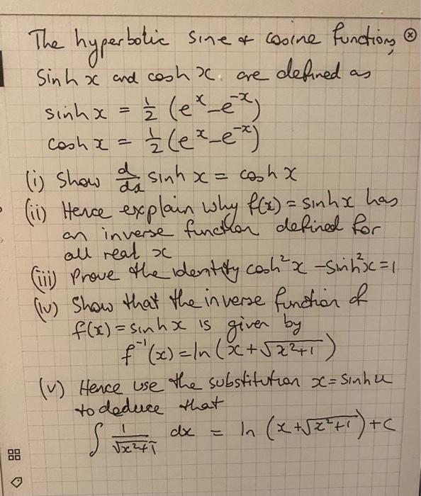 Solved The Hyperbolic Sine \& Cosine Function, Sinhx And | Chegg.com