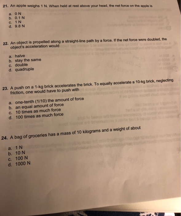 Solved 21 An Apple Weighs 1 N When Held At Rest Above Your Chegg Com